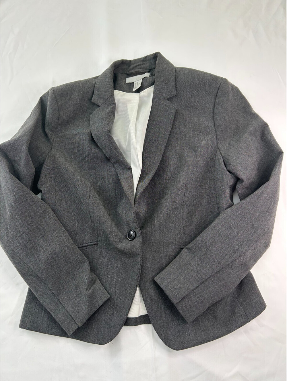Women's H&M Textured Gray Blazer One Button Notch Lapel Lined Suit Jacket Sz 12